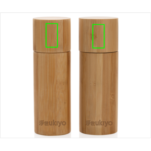 Ukiyo bambu salt & peppar set: Logotypens placering – övre delen av produktens baksida