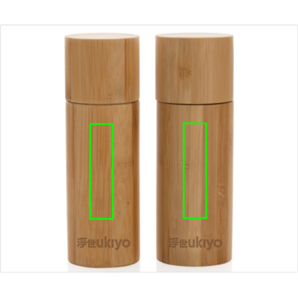 Ukiyo bambu salt & peppar set: Logotypens placering – nedre delen av produktens baksida