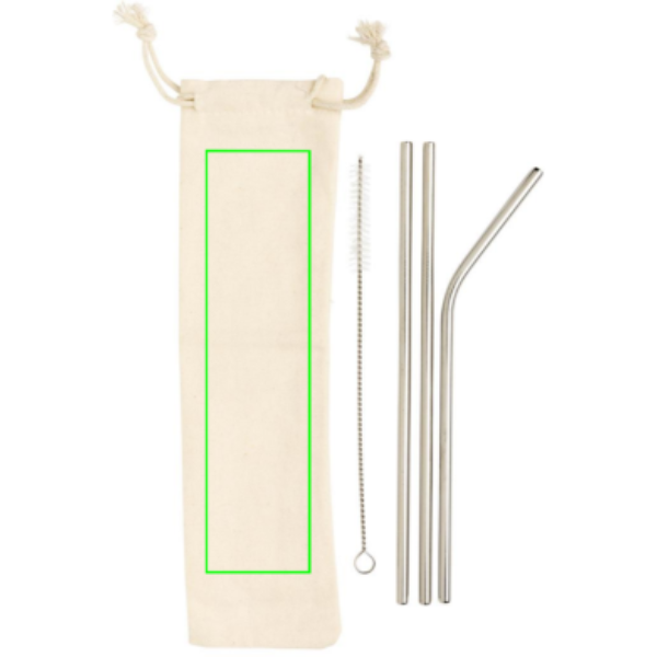 3-teiliges Trinkhalm-Set aus Stainless Steel: Logoposition – Beutel