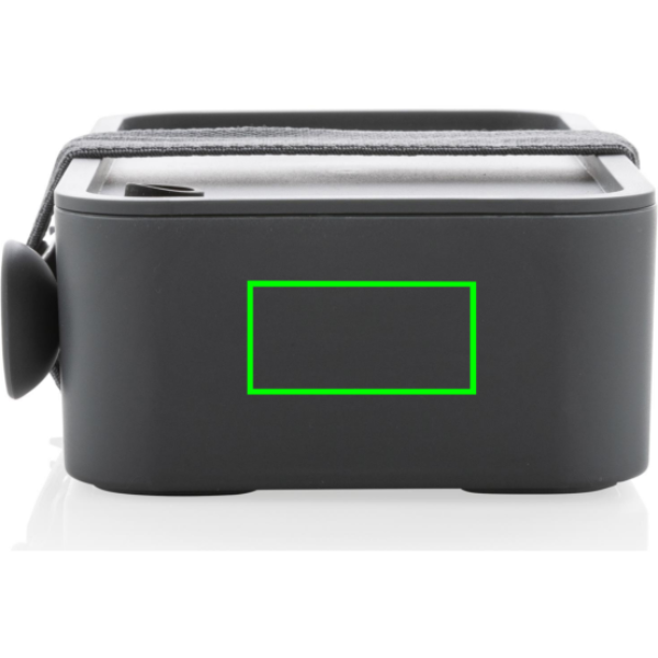 PP Lunchbox mit Göffel: Logoposition – linke Seite des Produkts