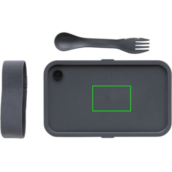 PP Lunchbox mit Göffel: Logoposition – Oberseite des Produkts