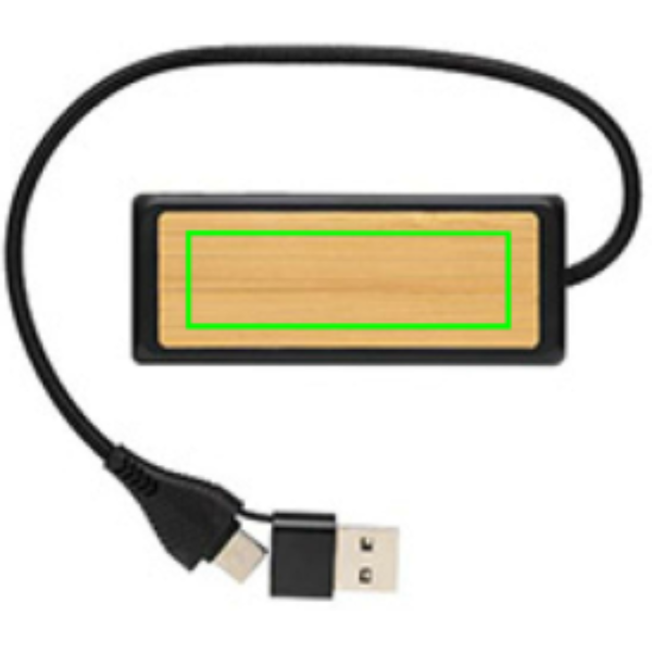 Link RCS recycled plastic and bamboo dual Input USB hub: Logo position – top of the product