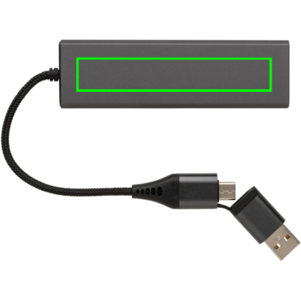 Terra RCS recycled aluminium hub with 3 USB ports: Logo position – front of the product