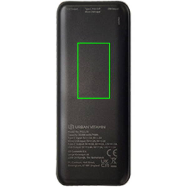 Urban Vitamin Pasadena 20 000 mAh 18W PD maitinimo blokas: Logotipo vieta – gaminio galinė pusė