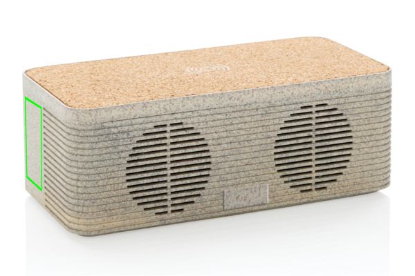 Enceinte avec charge sans fil en paille de blé: Emplacement du logo – côté gauche du produit