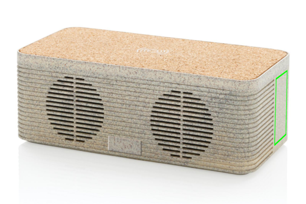 Enceinte avec charge sans fil en paille de blé: Emplacement du logo – côté droit du produit
