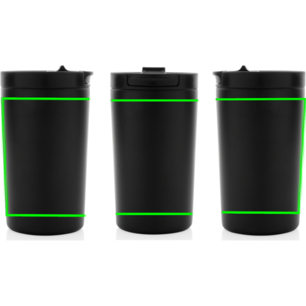 Mug isotherme sous vide à double paroi en acier inoxydable recyclé RCS, étanche et verrouillable: Emplacement du logo – produit