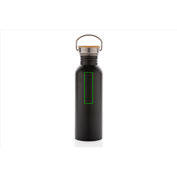 Moderne Edelstahlflasche mit Bambusdeckel: Logoposition – oberer Bereich der Produktvorderseite