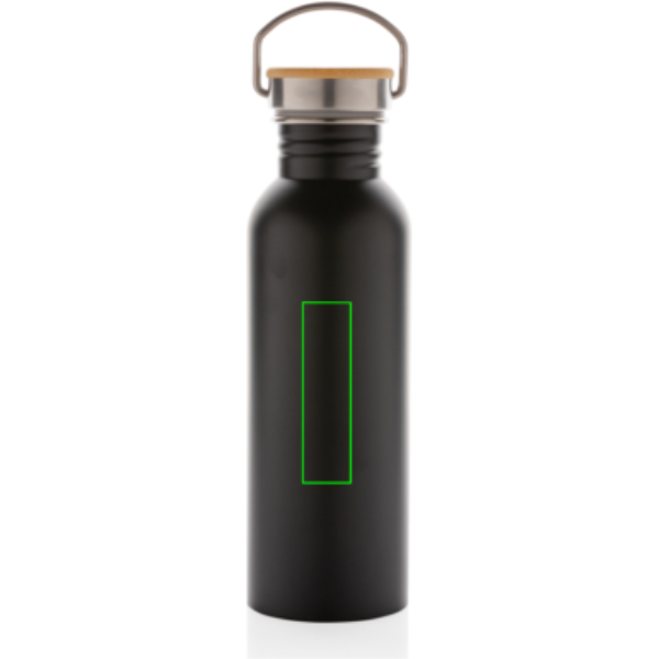 Moderne Edelstahlflasche mit Bambusdeckel: Logoposition – Mitte der Produktrückseite