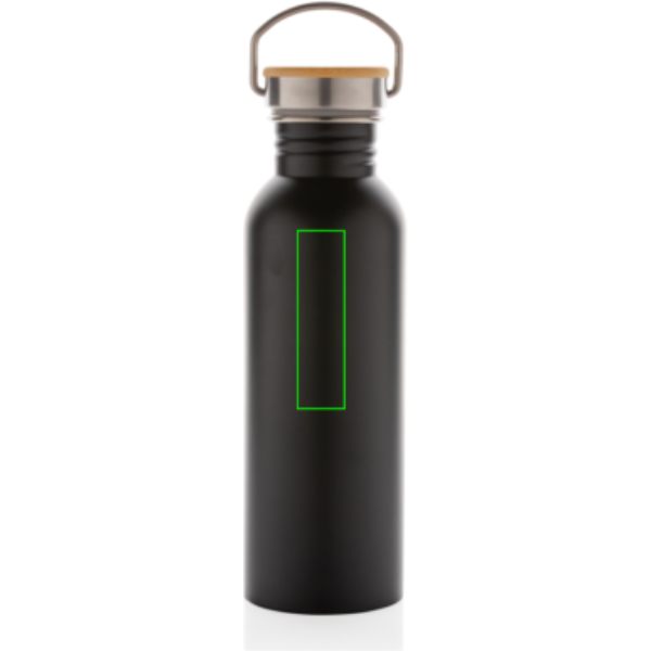 Moderne Edelstahlflasche mit Bambusdeckel: Logoposition – oberer Bereich der Produktrückseite