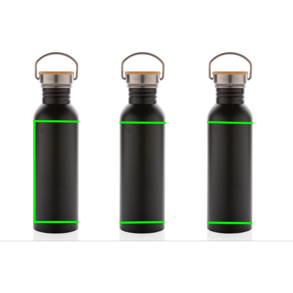 Moderne Edelstahlflasche mit Bambusdeckel: Logoposition – Produkt