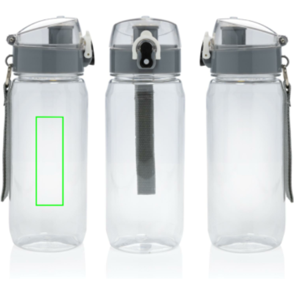 Yide läcksäker låsbar vattenflaska i RCS-återvunnen PET 600 ml: Logotypens placering – produktens vänstra sida