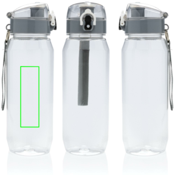 Yide läcksäker låsbar vattenflaska i RCS-återvunnen PET 800 ml: Logotypens placering – produktens vänstra sida