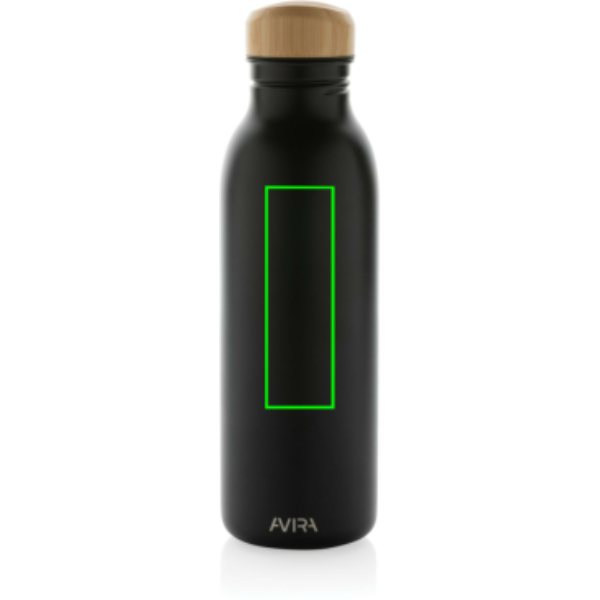 Avira Alcor RCS enkelväggig vattenflaska i återvunnet stål 600 ml: Logotypens placering – övre delen av produktens framsida