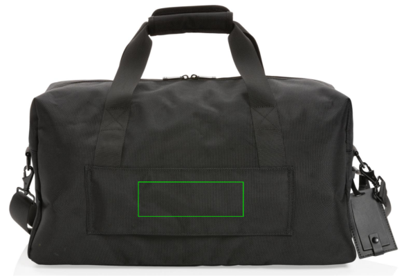Swiss Peak AWARE™ RPET Voyager savaitgalio krepšys: Logotipo vieta – gaminio galinės pusės centras
