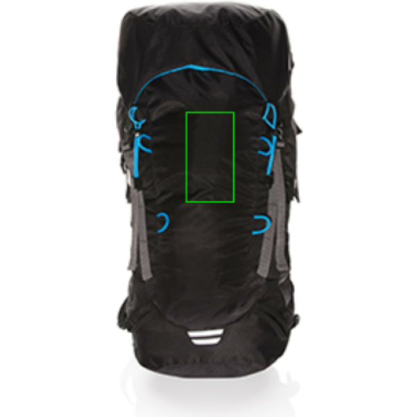 Explorer ribstop didelė žygio kuprinė 40L be PVC: Logotipo vieta – gaminio priekinė pusė