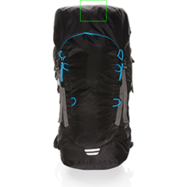 Explorer ribstop didelė žygio kuprinė 40L be PVC: Logotipo vieta – gaminio viršus