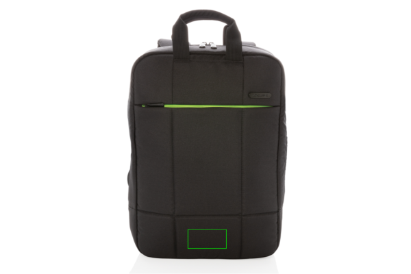 Soho business RPET 15.6" laptopryggsäck PVC-fri: Logotypens placering – nedre delen av produktens framsida