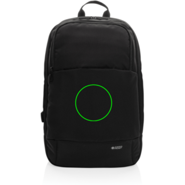 Swiss Peak AWARE™ moderna 15,6 collu klēpjdatora mugursoma: Logotipa izvietojums – izstrādājuma priekšpuses vidusdaļa