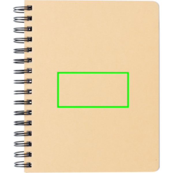 A5 Kraft spiralbunden anteckningsbok med sticky notes: Logotypens placering – mitten på produktens baksida