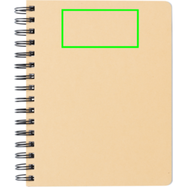 A5 Kraft spiralbunden anteckningsbok med sticky notes: Logotypens placering – övre delen av produktens baksida