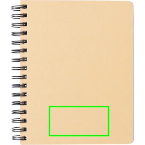 A5 Kraft spiralbunden anteckningsbok med sticky notes: Logotypens placering – nedre delen av produktens baksida