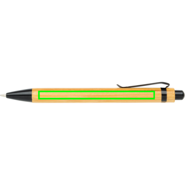 A5 bambu anteckningsbok & penna: Logotypens placering – bredvid klämman
