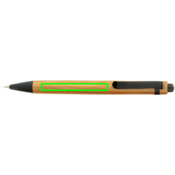A5 bambu anteckningsbok & penna: Logotypens placering – framför klämman