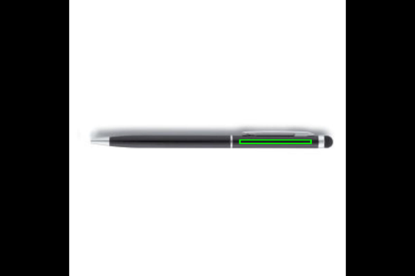 Basic Hardcover PU A5 Notizbuch mit Stylus-Stift: Logoposition – neben dem Clip