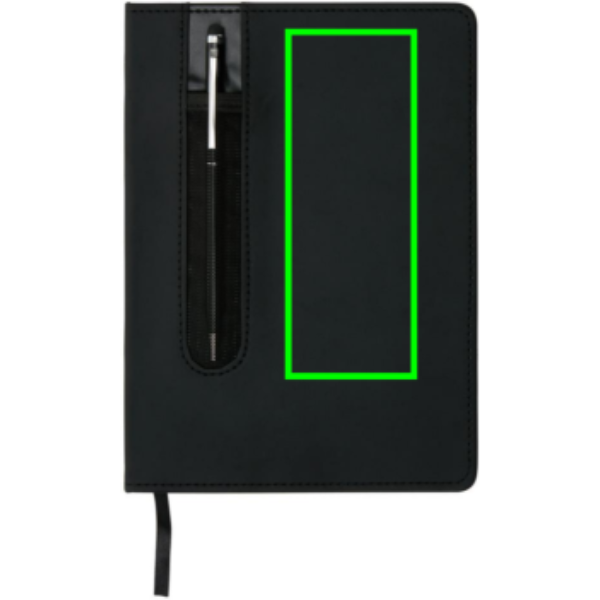 Basic Hardcover PU A5 Notizbuch mit Stylus-Stift: Logoposition – oberer Bereich der Produktvorderseite