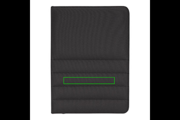 Impact AWARE™ RPET A4 Portfolio mit Reißverschluss: Logoposition – unterer Bereich der Produktvorderseite