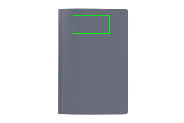 Impact Softcover A5 Notizbuch mit Steinpapier: Logoposition – oberer Bereich der Produktvorderseite