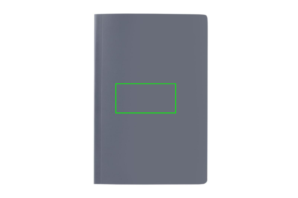 Impact Softcover A5 Notizbuch mit Steinpapier: Logoposition – Mitte der Produktvorderseite