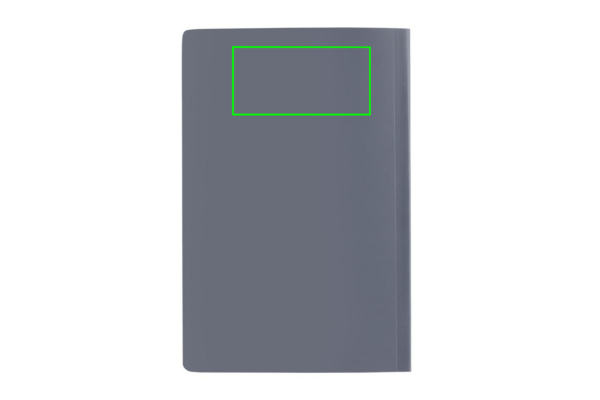 Impact Softcover A5 Notizbuch mit Steinpapier: Logoposition – oberer Bereich der Produktrückseite