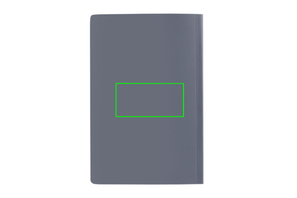 Impact Softcover A5 Notizbuch mit Steinpapier: Logoposition – Mitte der Produktrückseite