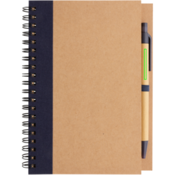 Carnet à spirale en kraft avec stylo: Emplacement du logo — à côté du clip