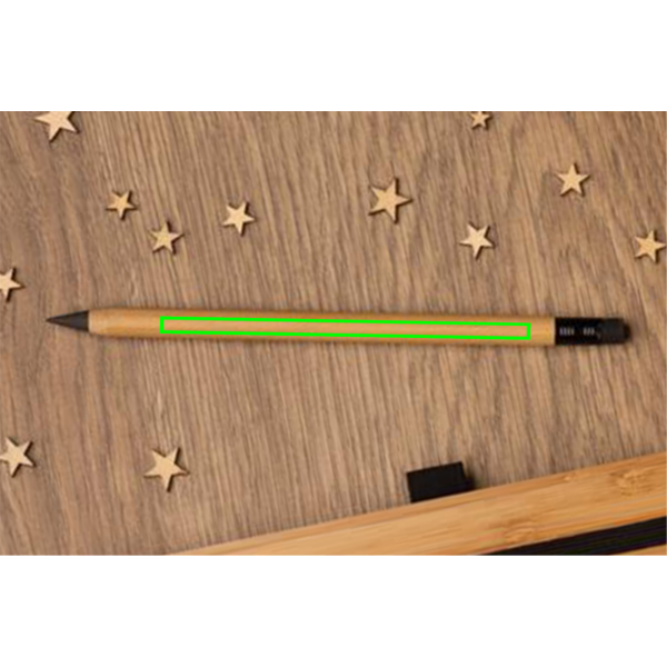 Bambus-Notizbuch und Infinity-Bleistift im Set: Logoposition – Stift