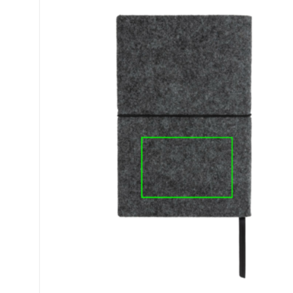 A5 softcover filt anteckningsbok GRS certifierad: Logotypens placering – nedre delen av produktens baksida