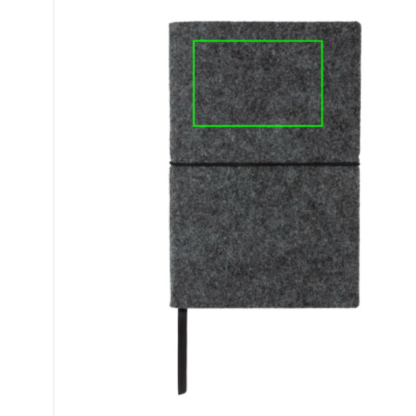A5 softcover filt anteckningsbok GRS certifierad: Logotypens placering – övre delen av produktens framsida