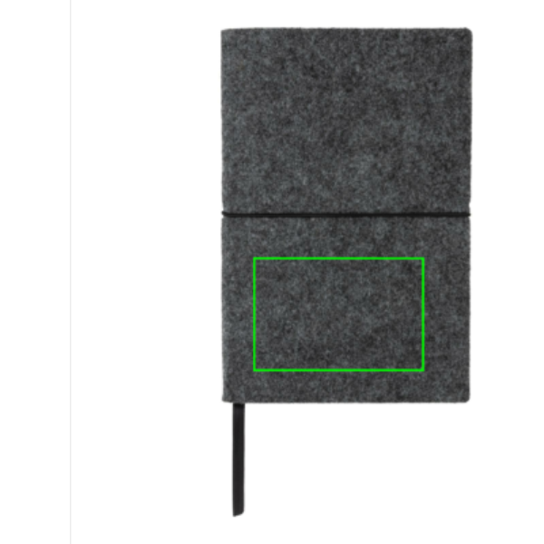 A5 softcover filt anteckningsbok GRS certifierad: Logotypens placering – nedre delen av produktens framsida