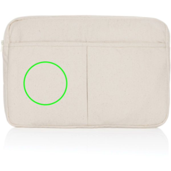 Laluka AWARE™ recycled cotton 15.6 inch laptop sleeve: Logo position – left front of the product