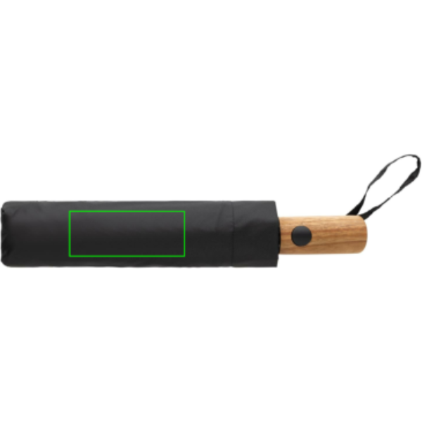 Kaycey 21" AWARE™ RPET mini auto-open umbrella with acacia wood handle: Logo position – pouch