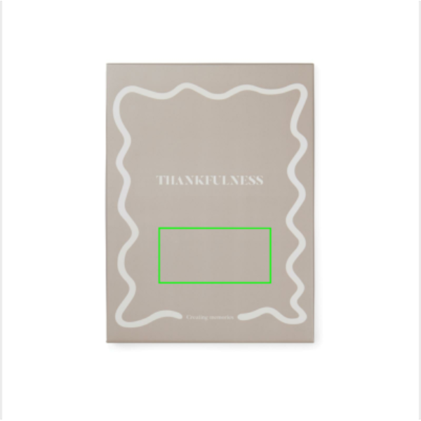 VINGA Thankfulness GRS recycled paper journal: Logo position – box