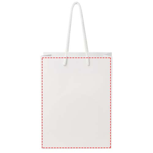 Handgefertigte 170 g/m² Integra-Papiertüte mit Kunststoff Kordelgriffen – 18 × 9 × 23 cm: beide Seiten