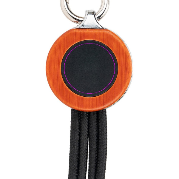 4-in-1 cable with elighted logo in a wooden casing: Front
