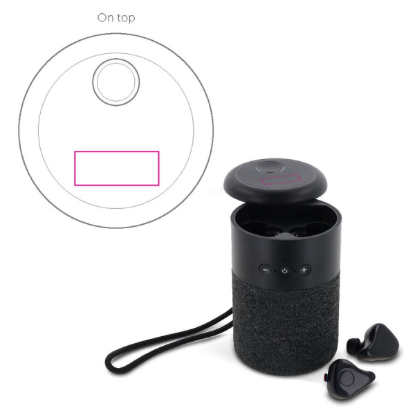 Wireless speaker William with TWS earbuds: top side