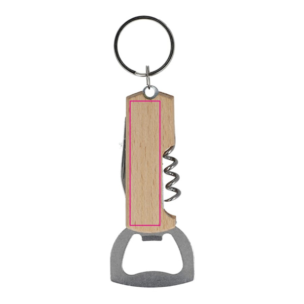 Bamboo wine & bottle opener keychain: side 1