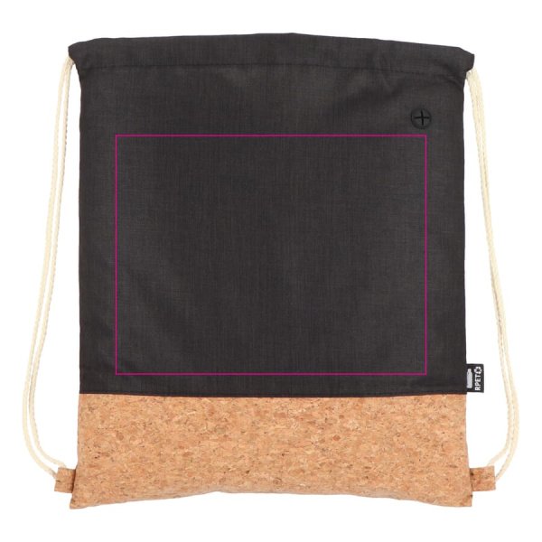 Drawstring bag R-PET & cork 35 x 40 cm: side 1 top