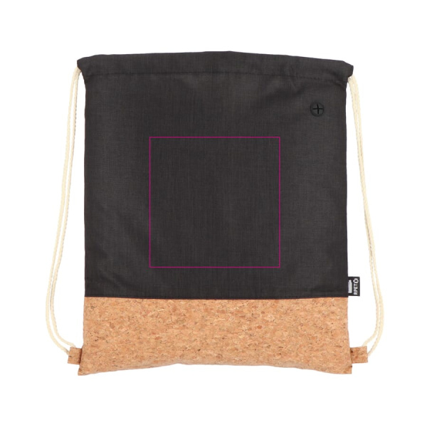 Drawstring bag R-PET & cork 35 x 40 cm: side 1 top