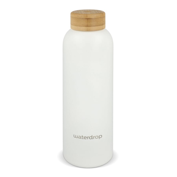 Waterdrop ruostumattomasta teräksestä valmistettu pullo bambukorkilla 600 ml: puoli 1